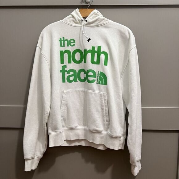 the North Face Hoodie Sweatshirt Women Sz. XS White Green Logo Cotton Pockets - Picture 1 of 14